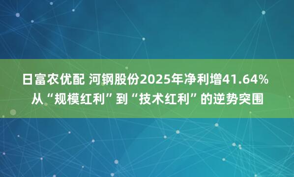 日富农优配 河钢股份2025年净利增41.64% 从“规模红利”到“技术红利”的逆势突围